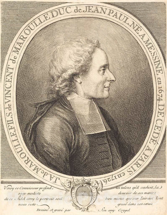 Art Print : Charles-Antoine Coypel, L'Abbe Jean-Antoine de Maroulle, 1726 - Vintage Wall Art