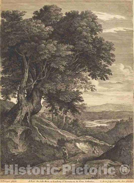 Art Print : Jean Morin, Hilly Landscape with Travelers on Foot - Vintage Wall Art