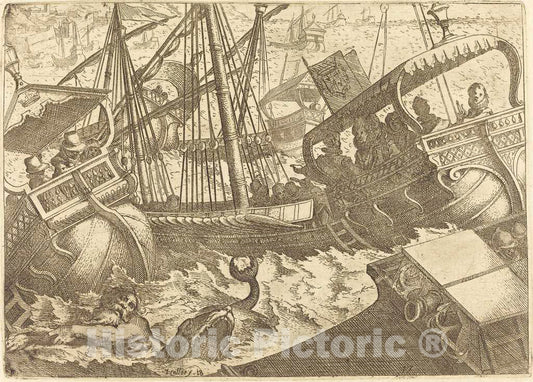 Art Print : Jacques Callot, Storm Off The Coast of Barcelona, 1612 - Vintage Wall Art