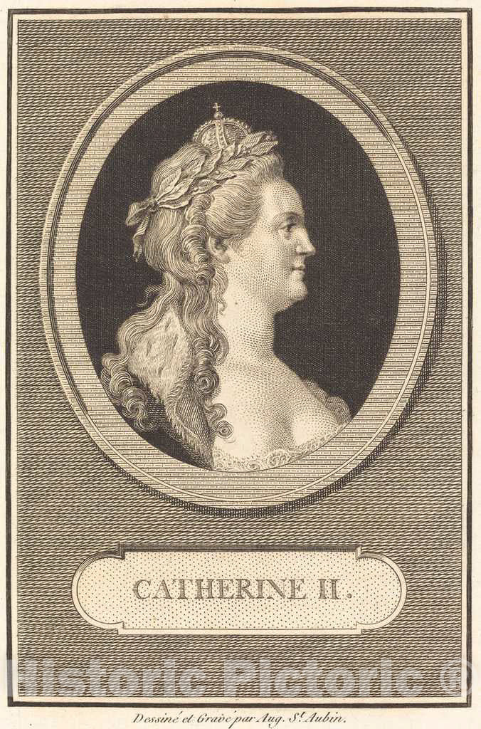 Art Print : Augustin de Saint-Aubin, Catherine II, 1802 - Vintage Wall Art
