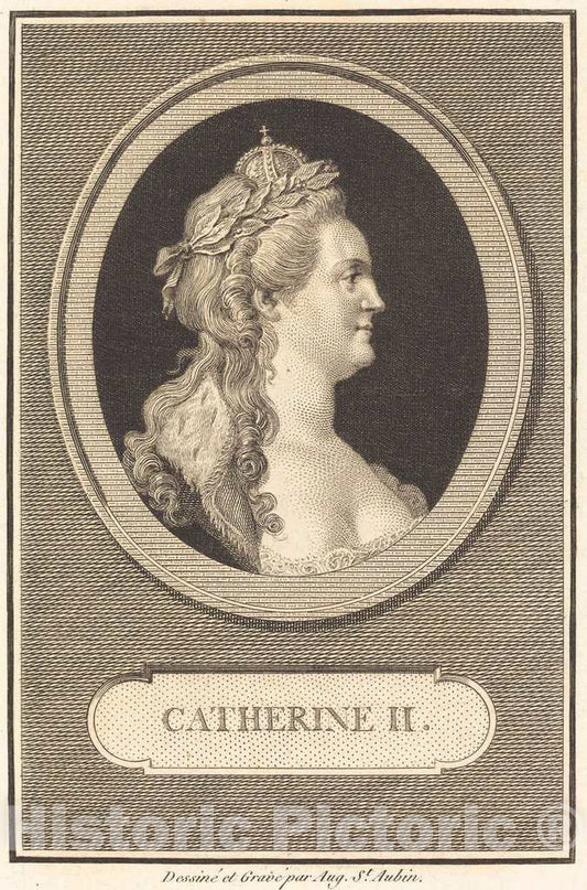 Art Print : Augustin de Saint-Aubin, Catherine II, 1802 - Vintage Wall Art