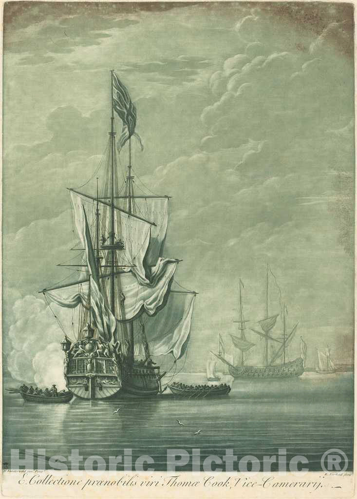Art Print : Kirkall After Van de Velde The Elder, Shipping Scene from The Collection of Thomas Cook, 1720s - Vintage Wall Art