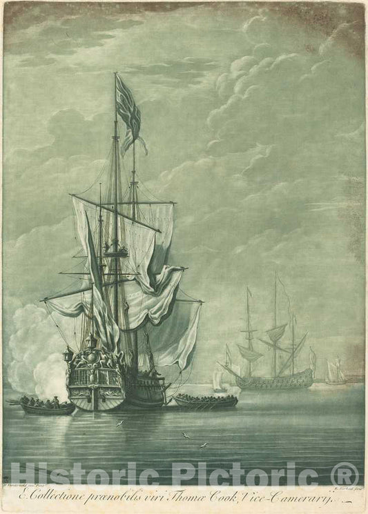 Art Print : Kirkall After Van de Velde The Elder, Shipping Scene from The Collection of Thomas Cook, 1720s - Vintage Wall Art