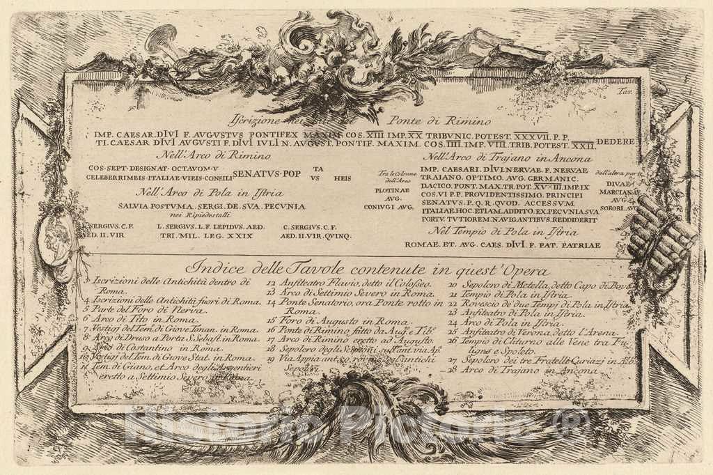 Art Print : Giovanni Battista Piranesi, Text Plate, 1748 - Vintage Wall Art