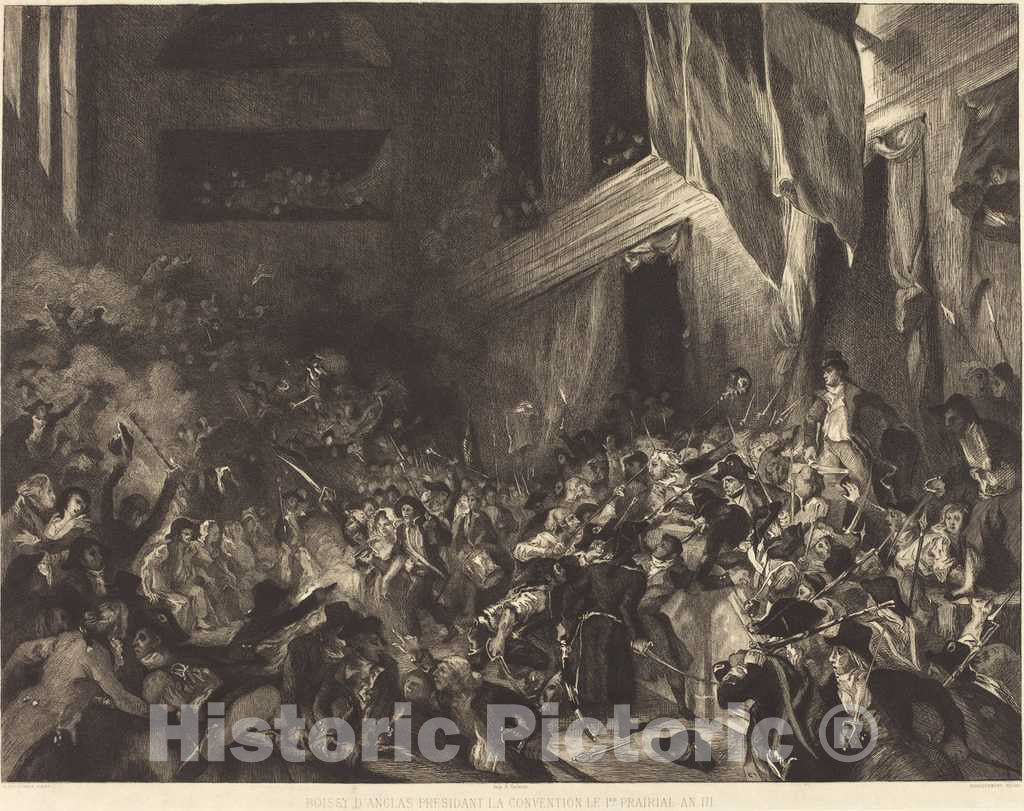 Art Print : Bracquemond After EugÃ¨ne Delacroix, Boissy d'Anglas prÃ©sidant la Convention le 1er Prairial an III - Vintage Wall Art