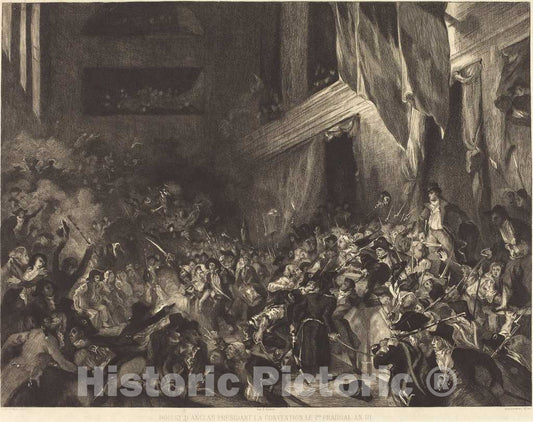 Art Print : Bracquemond After EugÃ¨ne Delacroix, Boissy d'Anglas prÃ©sidant la Convention le 1er Prairial an III - Vintage Wall Art