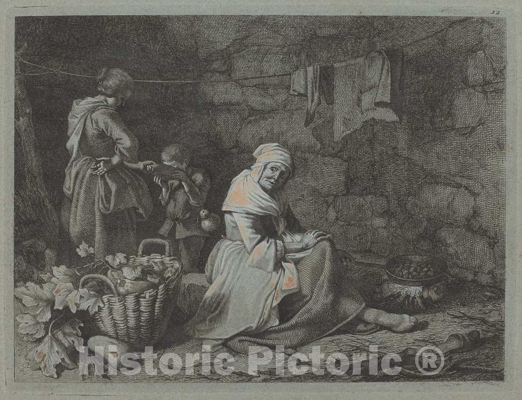 Art Print : Francesco Londonio, Interior of a House, 1763 - Vintage Wall Art