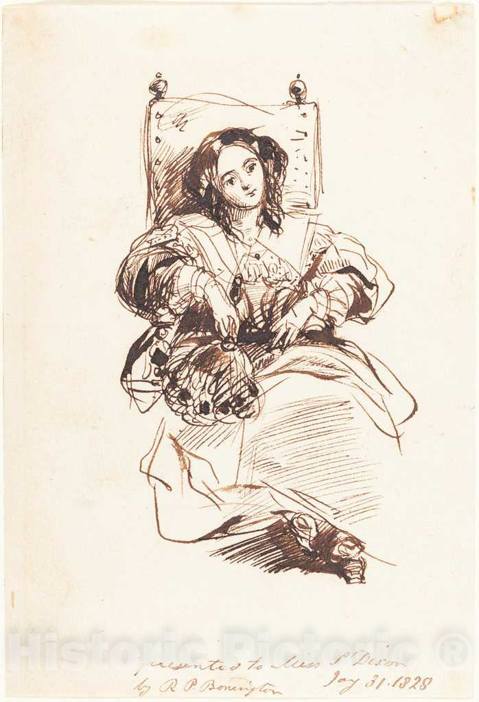 Art Print : Richard Parkes Bonington, Sketch of a Woman, 1828 - Vintage Wall Art