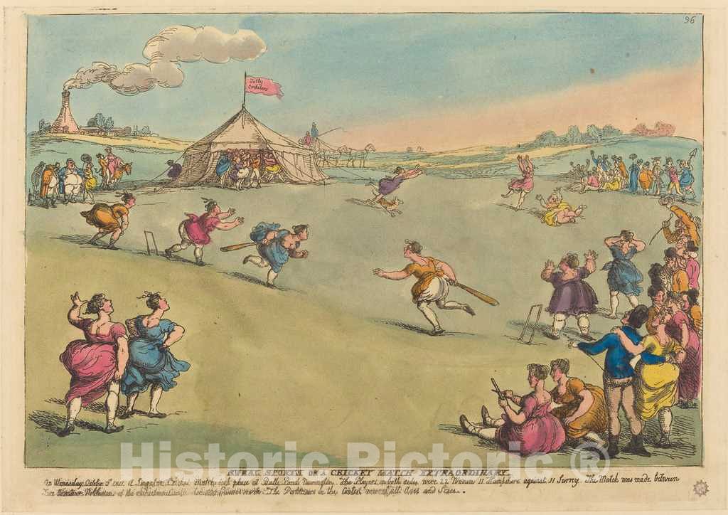 Art Print : Rowlandson, Rural Sports or a Cricket Match Extraordinary, 1811 - Vintage Wall Art