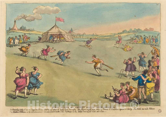 Art Print : Rowlandson, Rural Sports or a Cricket Match Extraordinary, 1811 - Vintage Wall Art