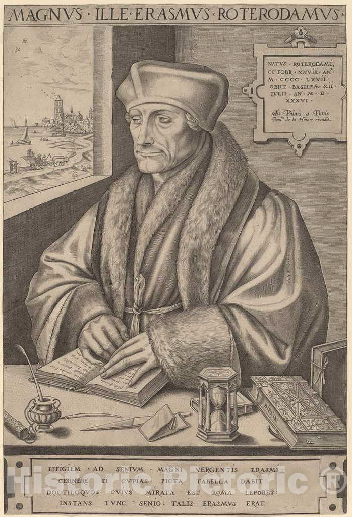 Art Print : Huys After Hans Holbein, Erasmus of Rotterdam - Vintage Wall Art