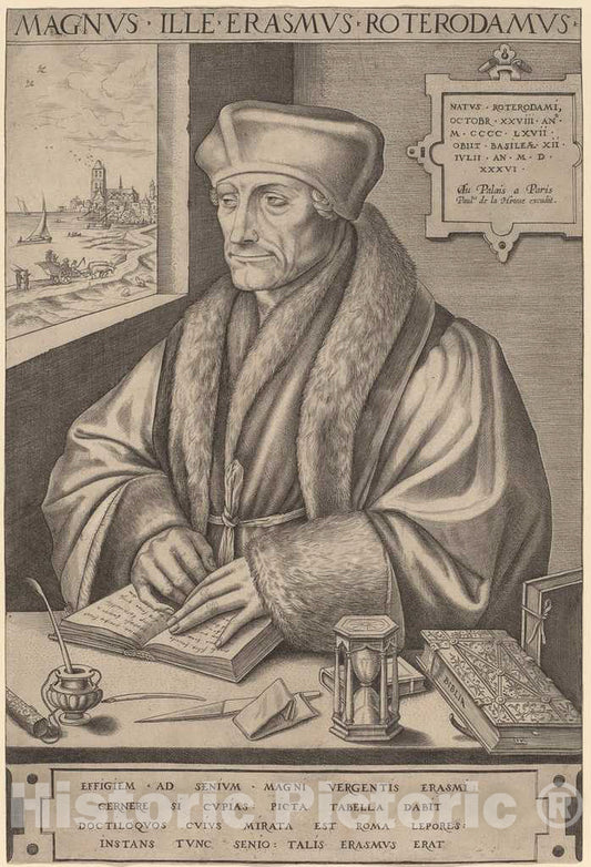 Art Print : Huys After Hans Holbein, Erasmus of Rotterdam - Vintage Wall Art