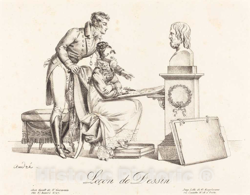 Art Print : Johann Anton Andree, Lecon de Dessin - Vintage Wall Art