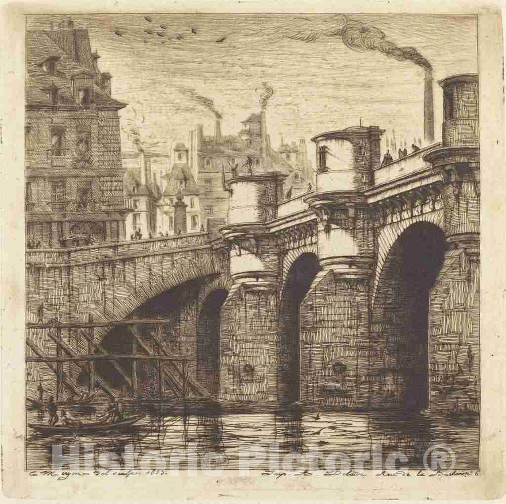 Art Print : Charles Meryon, Le Pont Neuf, Paris, 1853 - Vintage Wall Art