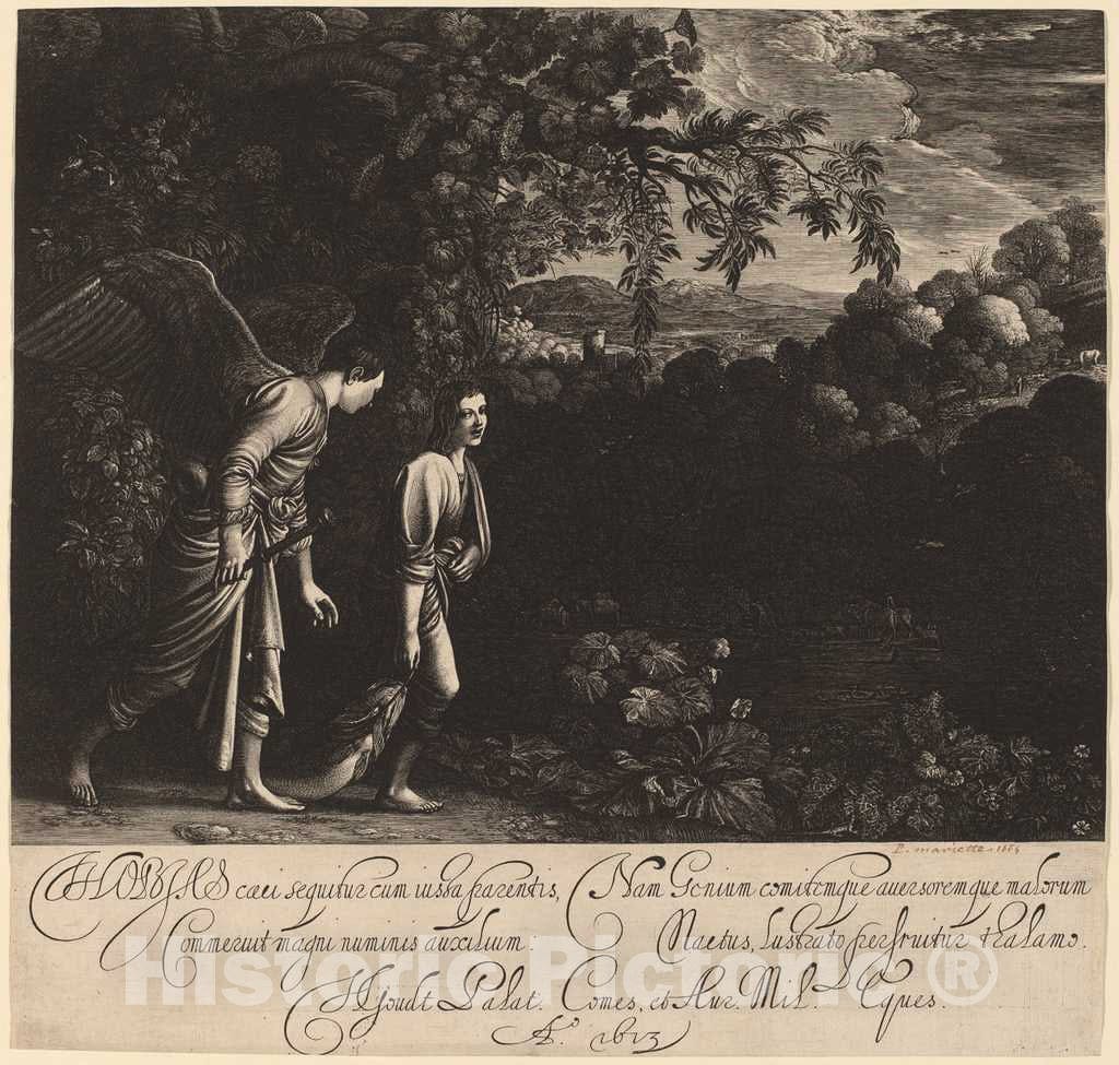 Art Print : Goudt After Adam Elsheimer, Tobias and The Angel (The Large Tobias), 1613 - Vintage Wall Art