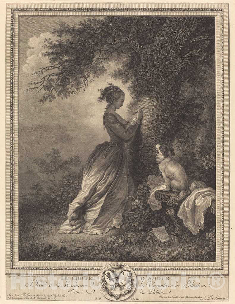 Art Print : Nicolas Delaunay After Fragonard, Le Chiffre d'amour, 1786 - Vintage Wall Art