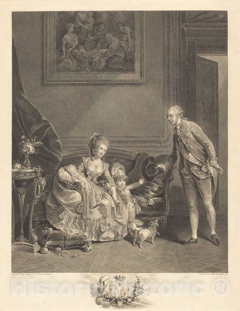 Art Print : Saint-Aubin and Helman, Le duc de Chartres, Son epouse et SES Enfants, 1779 - Vintage Wall Art