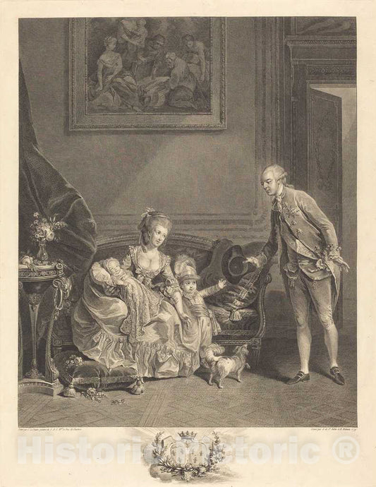 Art Print : Saint-Aubin and Helman, Le duc de Chartres, Son epouse et SES Enfants, 1779 - Vintage Wall Art