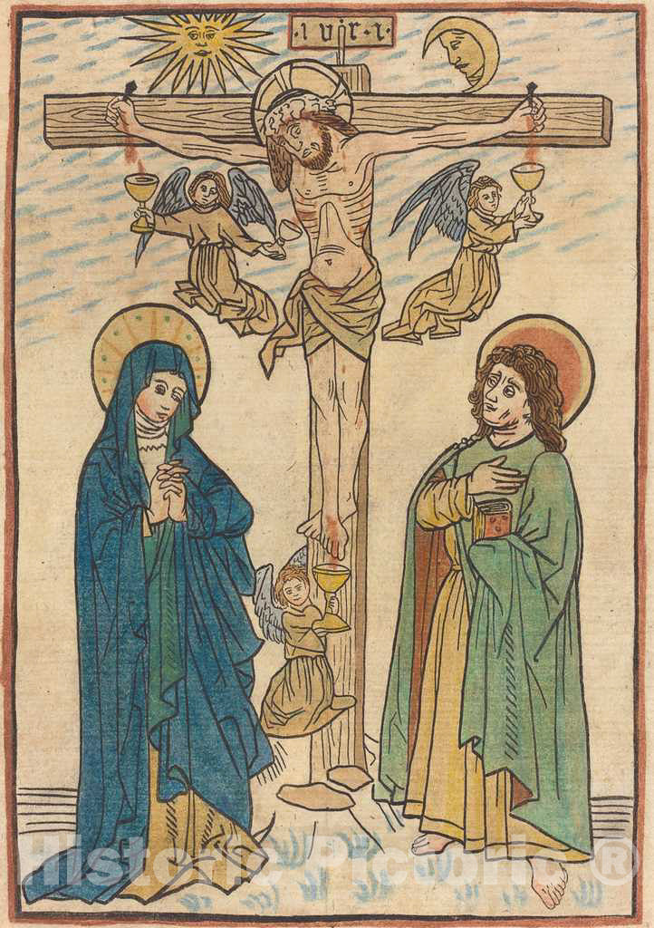 Art Print : Christ on The Cross with Angels, 19th Century - Vintage Wall Art
