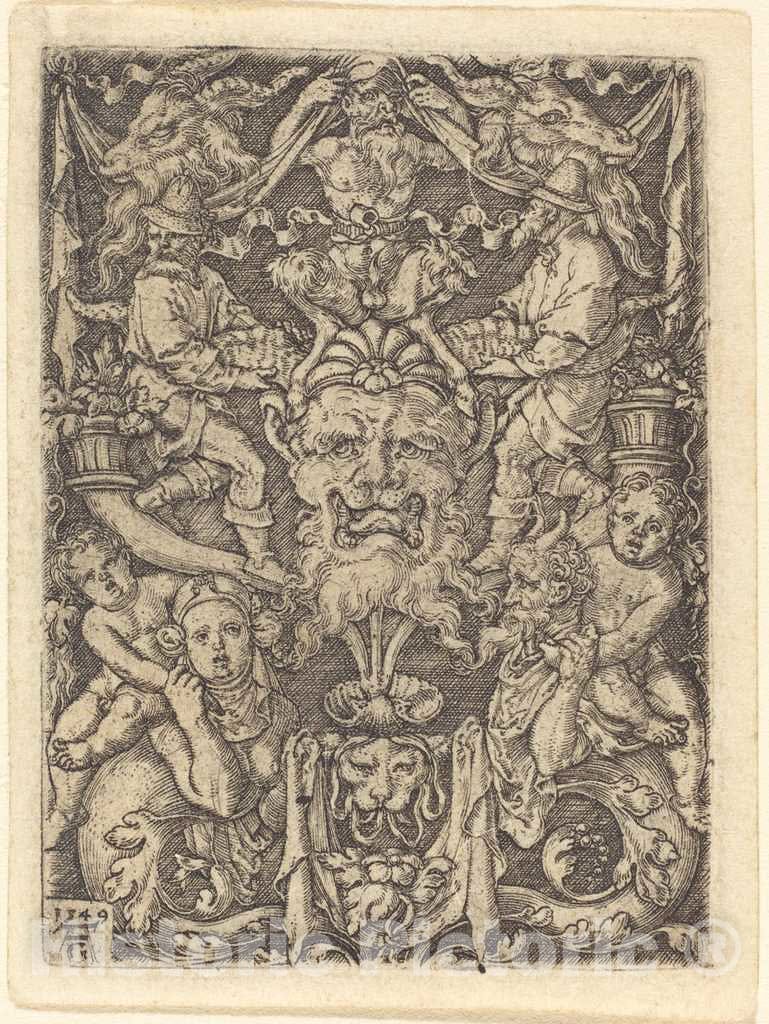 Art Print : Aldegrever, Ornament with Mask, 1549 - Vintage Wall Art