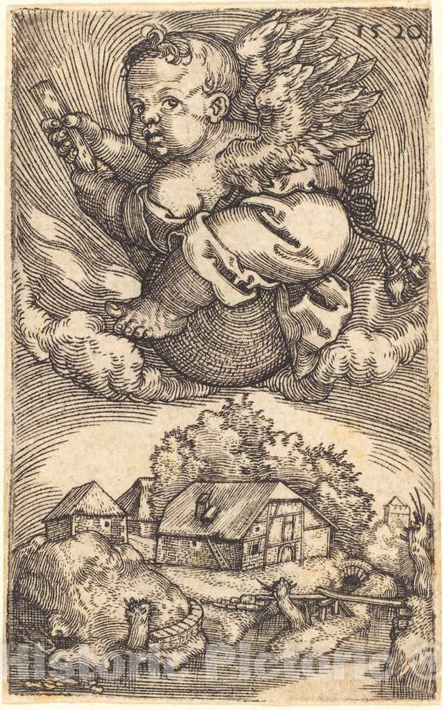 Art Print : Barthel Beham, Genius on a Globe Floating in The Air, 1520 - Vintage Wall Art