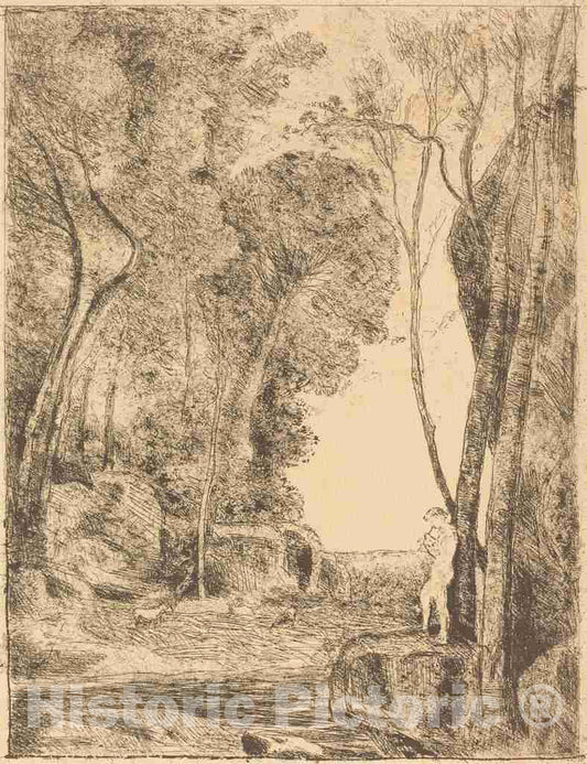 Art Print : Baptiste-Camille Corot, Little Shepherd, 1st Plate (Le Petit Berger), 1855 - Vintage Wall Art