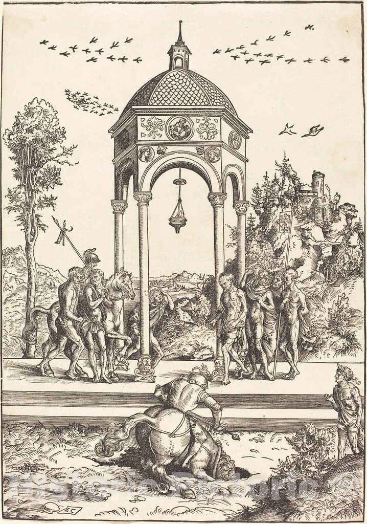Art Print : Lucas Cranach The Elder, Marcus Curtius Plunging into The Chasm - Vintage Wall Art