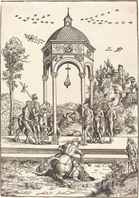 Art Print : Lucas Cranach The Elder, Marcus Curtius Plunging into The Chasm - Vintage Wall Art