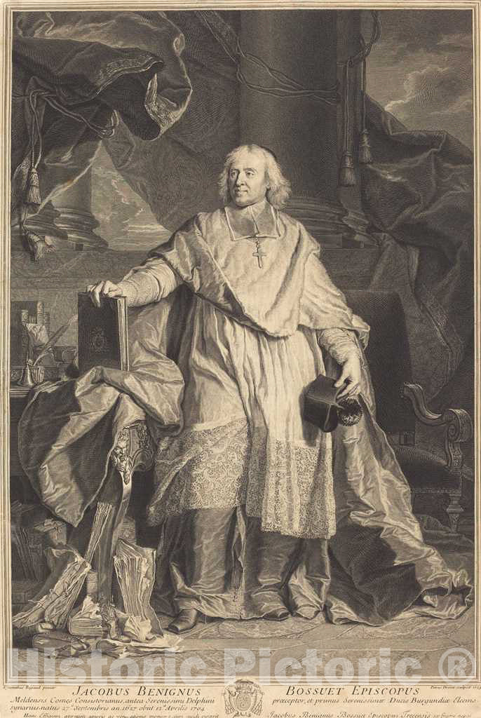 Art Print : Drevet After Rigaud, Jacques-Benigne Bossuet, 1723 - Vintage Wall Art