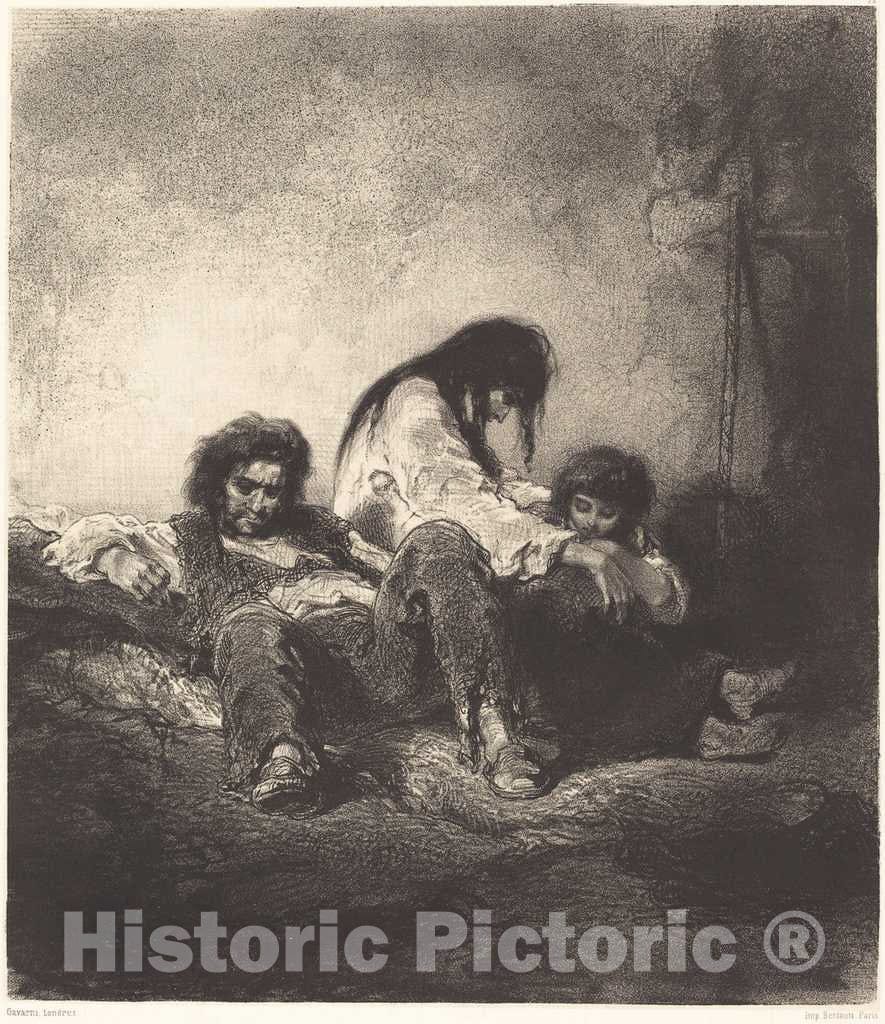 Art Print : Paul Gavarni, The Poor Family (Une famille pauvre), c.1846 - Vintage Wall Art