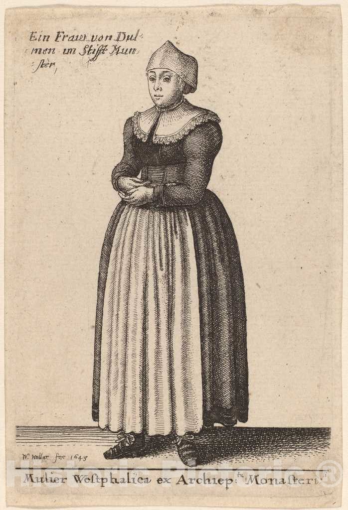 Art Print : Wenceslaus Hollar, Mulier Westphalica ex Archiep Monasteri, 1643 - Vintage Wall Art