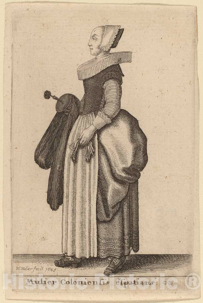 Art Print : Wenceslaus Hollar, Mulier Coloniensis Exspatians, 1643 - Vintage Wall Art
