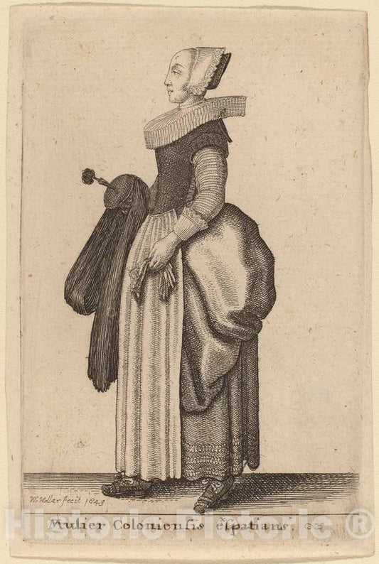 Art Print : Wenceslaus Hollar, Mulier Coloniensis Exspatians, 1643 - Vintage Wall Art