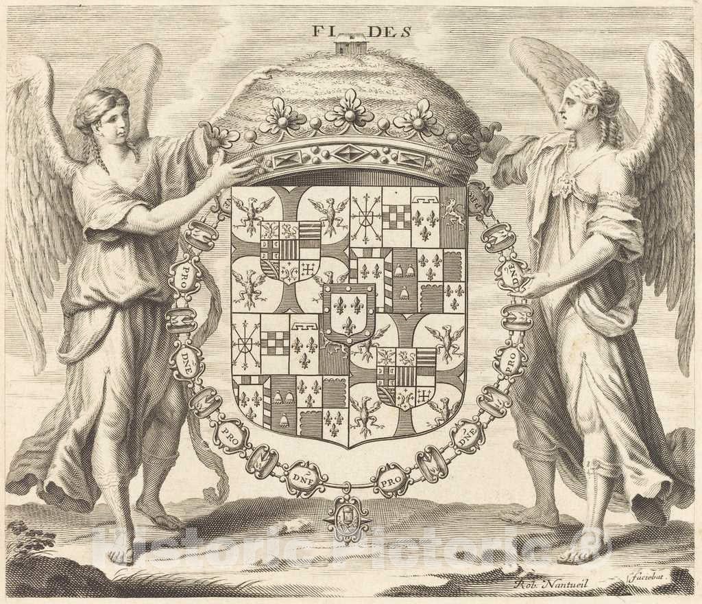 Art Print : Robert Nanteuil, Arms of Charles II, Duc de Mantoue - Vintage Wall Art