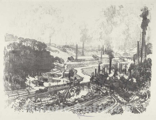 Art Print : Joseph Pennell, Munition Works, 1916 - Vintage Wall Art