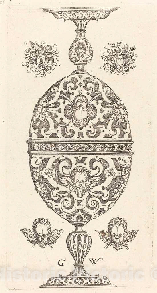 Art Print : Georg Wechter I, Two Small goblets superimposed in Reverse, 1579 - Vintage Wall Art