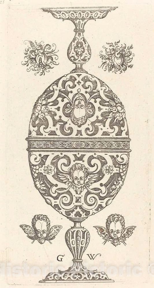 Art Print : Georg Wechter I, Two Small goblets superimposed in Reverse, 1579 - Vintage Wall Art