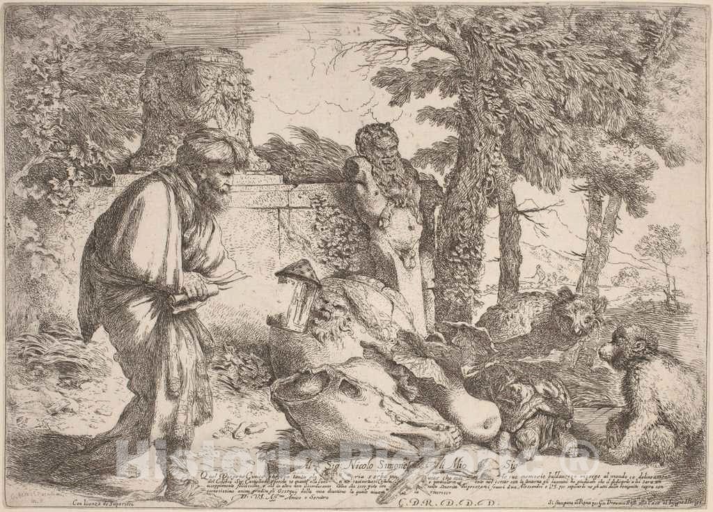 Art Print : Giovanni Benedetto Castiglione, Diogenes Searching for an Honest Man, c.1646 - Vintage Wall Art