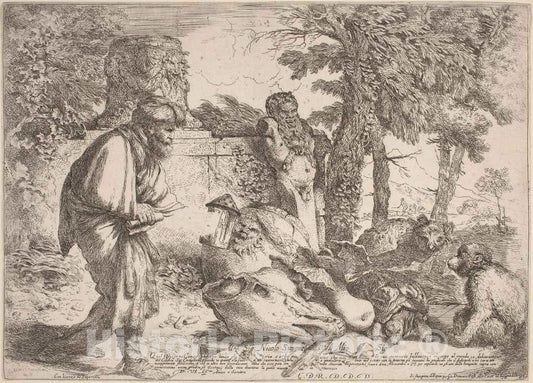 Art Print : Giovanni Benedetto Castiglione, Diogenes Searching for an Honest Man, c.1646 - Vintage Wall Art