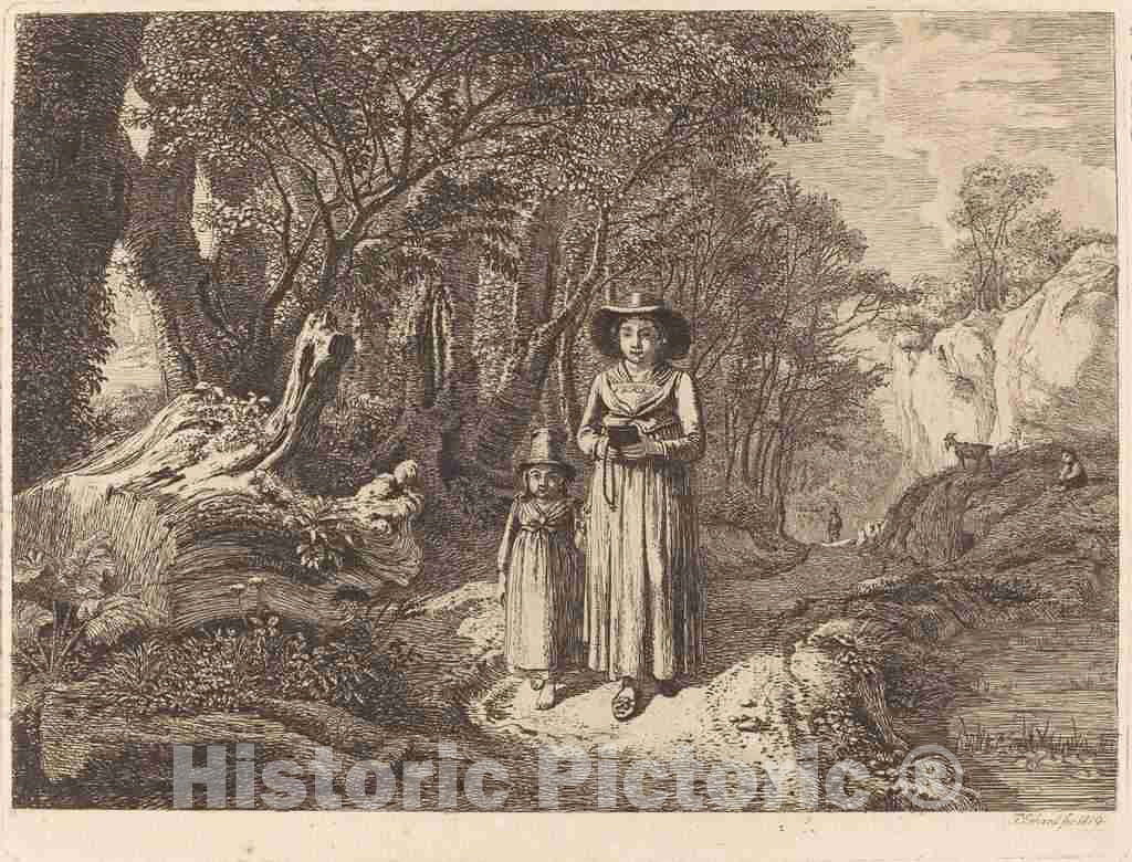 Art Print : Johann Christoph Erhard, Woman and Child Walking to Church, 1819 - Vintage Wall Art