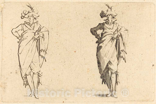 Art Print : Jacques Callot, Gentleman Viewed from The Front with Hand on Hip, c. 1622 - Vintage Wall Art