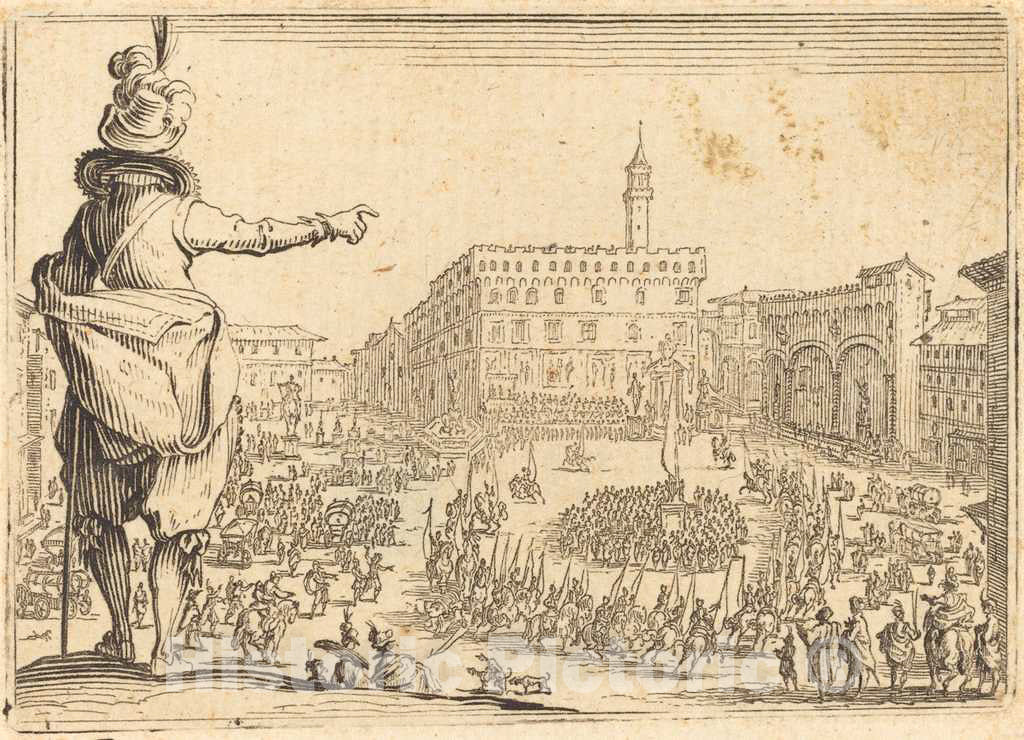 Art Print : Jacques Callot, Piazza Della Signoria, Florence, c. 1622 - Vintage Wall Art
