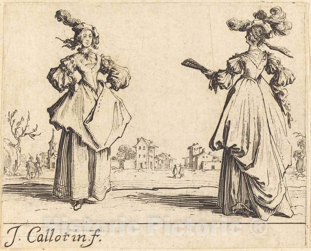 Art Print : Jacques Callot, Two Society Women, c. 1623 - Vintage Wall Art