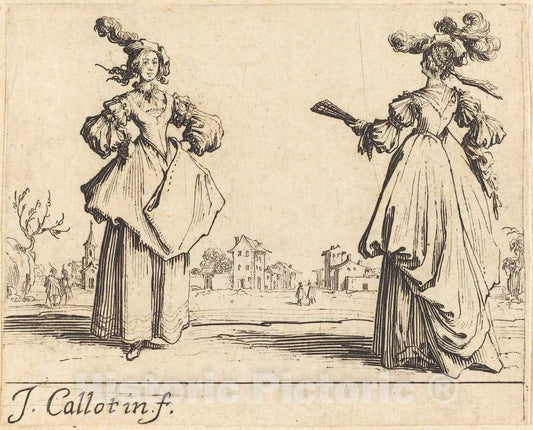 Art Print : Jacques Callot, Two Society Women, c. 1623 - Vintage Wall Art