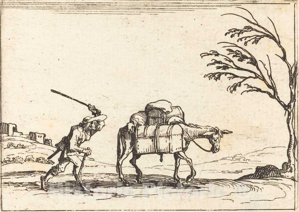 Art Print : Jacques Callot, Peasant Whipping his Donkey, 1628 - Vintage Wall Art