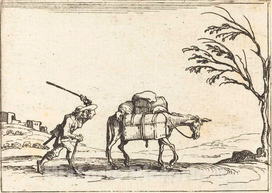 Art Print : Jacques Callot, Peasant Whipping his Donkey, 1628 - Vintage Wall Art
