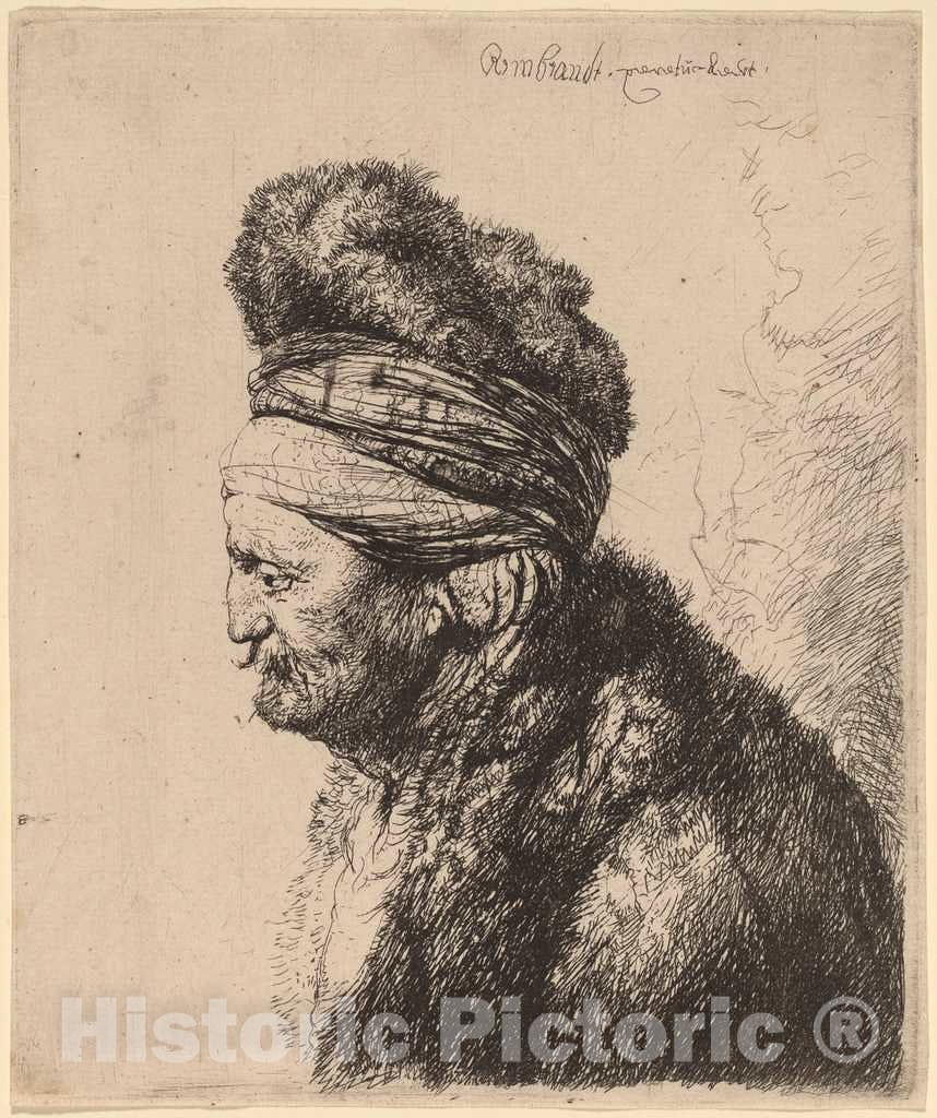 Art Print : Rembrandt After Jan Lievens, The Second Oriental Head, c. 1635 - Vintage Wall Art