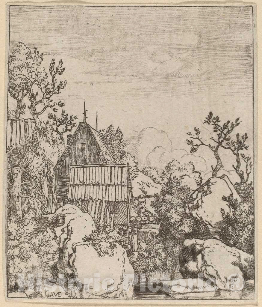 Art Print : Allart Van Everdingen, Man on a Small Wooden Bridge, c.1651 - Vintage Wall Art