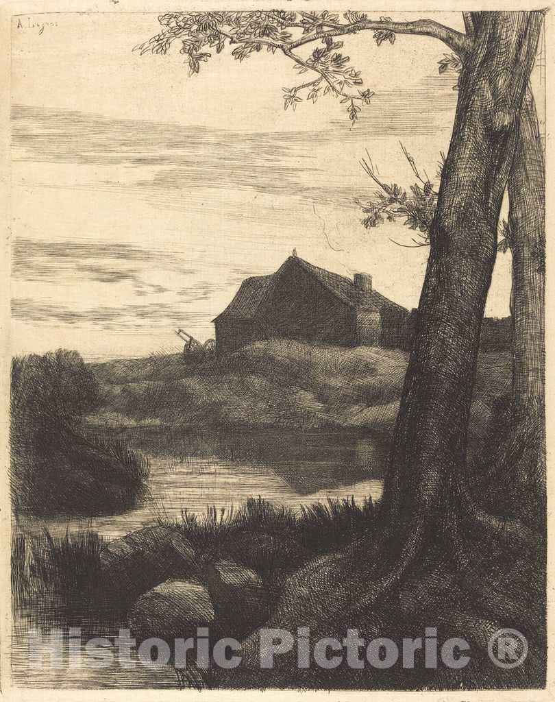 Art Print : Alphonse Legros, Farm with Large Tree (La Ferme au Grand arbre) - Vintage Wall Art