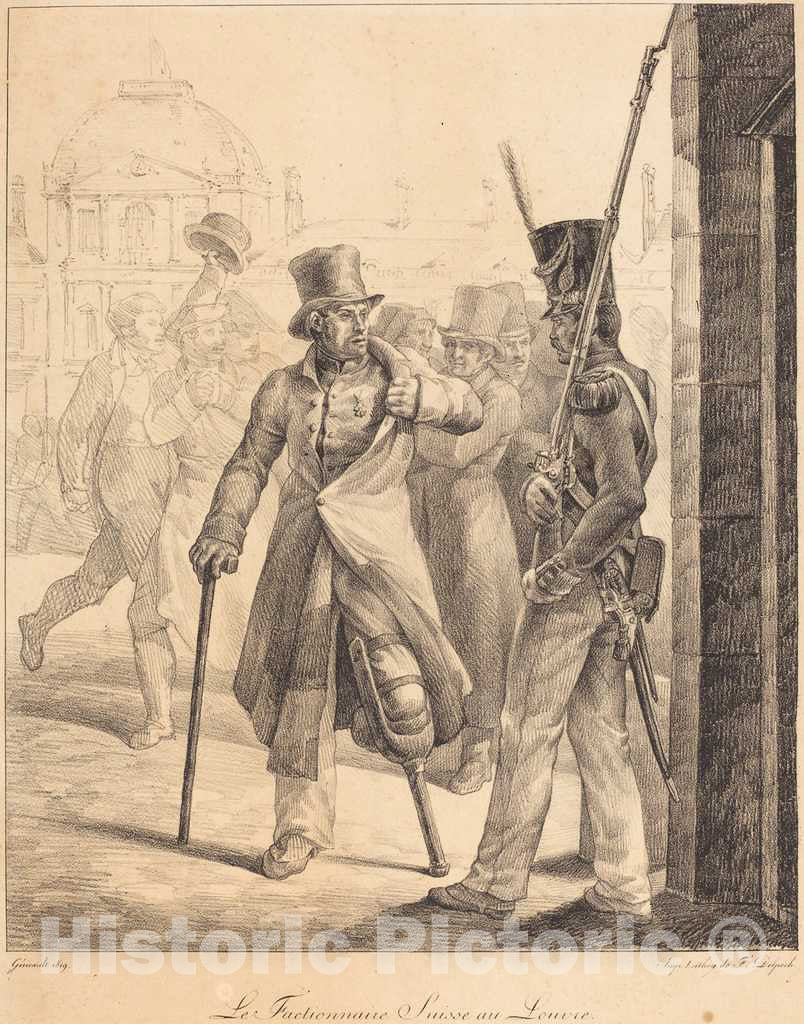 Art Print : ThÃ©odore Gericault, The Swiss Sentry at The Louvre (Le factionnaire Suisse au Louvre), 1818 - Vintage Wall Art